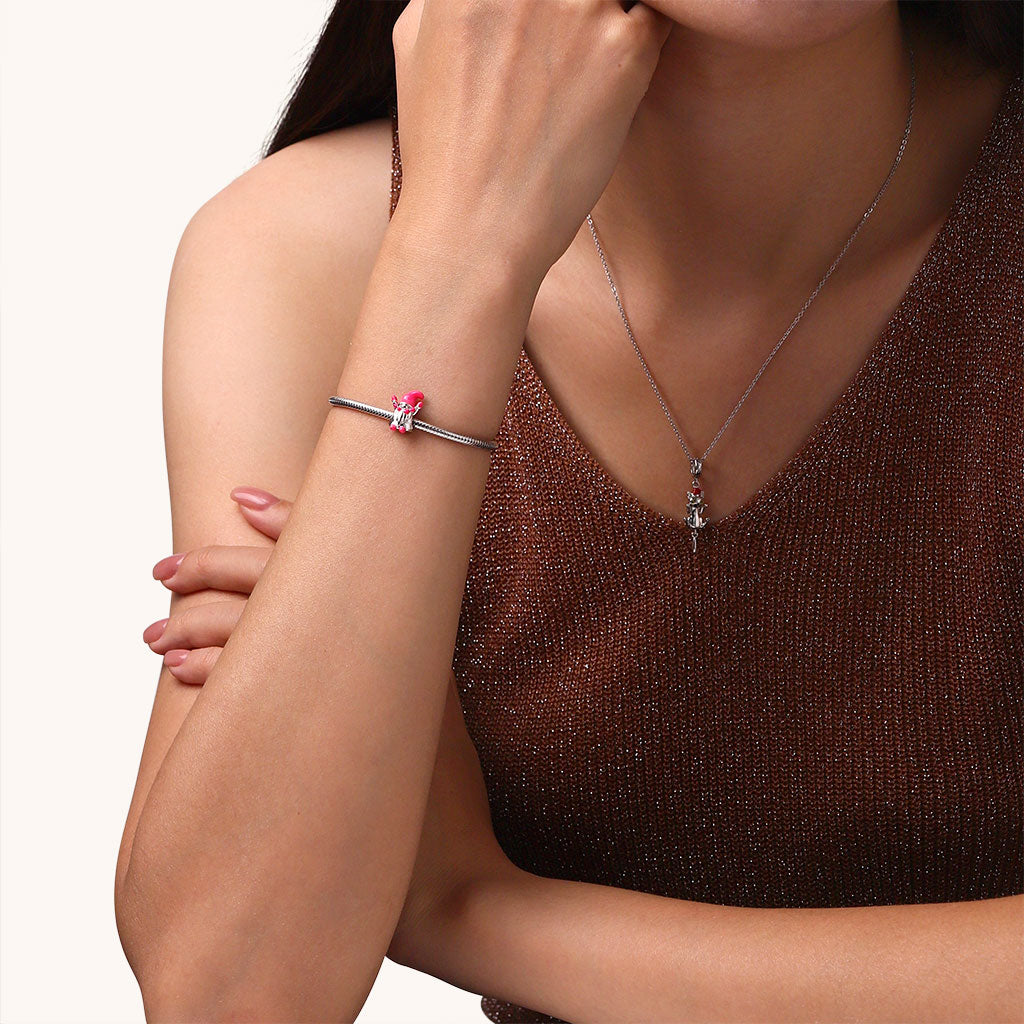 Gnoce Pink Gnome Girl Charm Platinum-plated Silver Blend_4