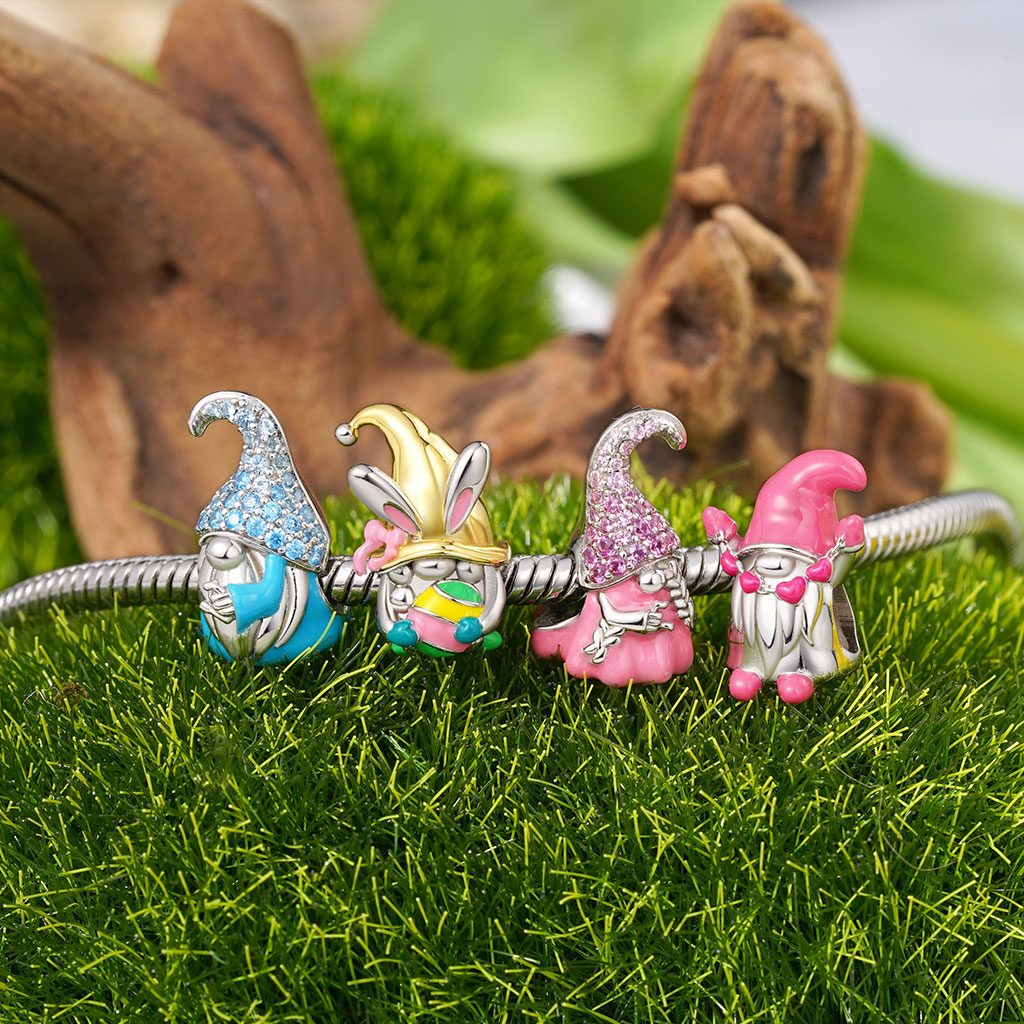 Gnoce Pink Gnome Girl Charm Platinum-plated Silver Blend_3