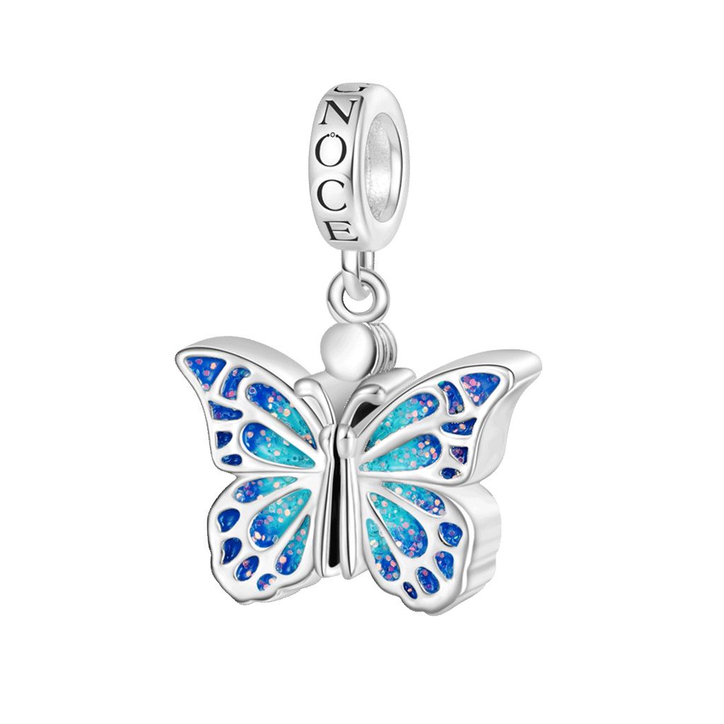 Gnoce Blue Butterfly Vibrating Wings Engravable Pendant Dangle Charm_3