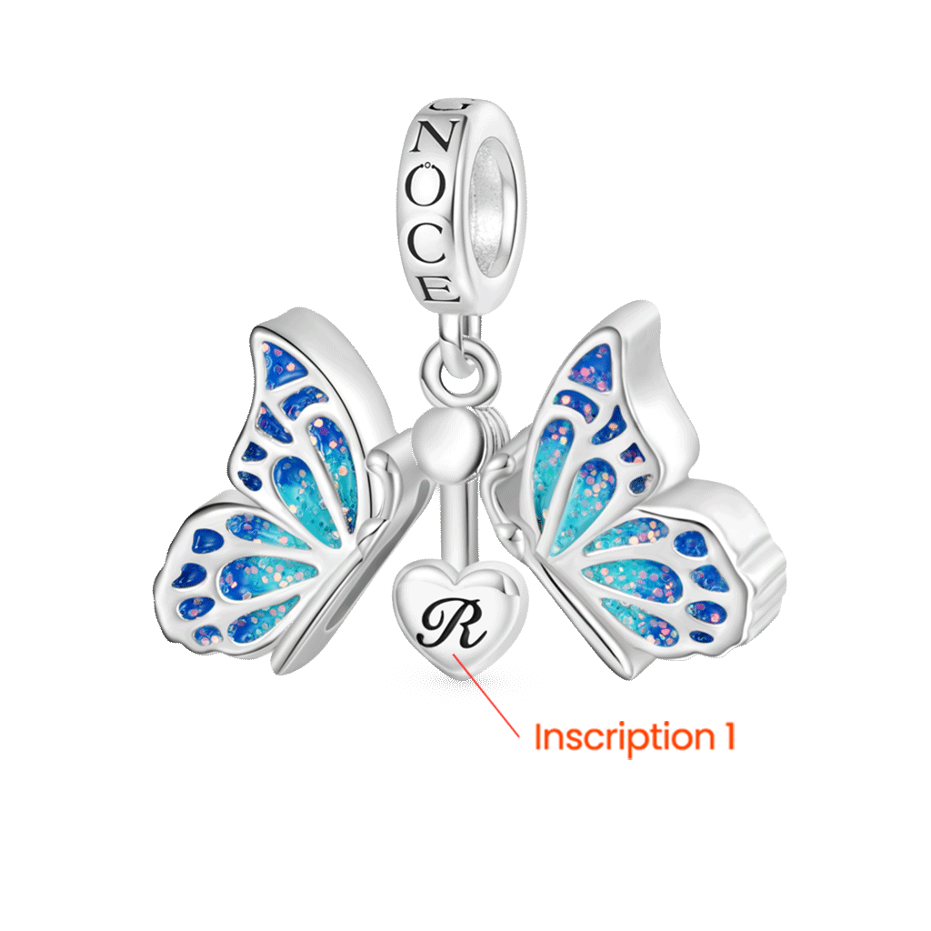Gnoce Blue Butterfly Vibrating Wings Engravable Pendant Dangle Charm_2