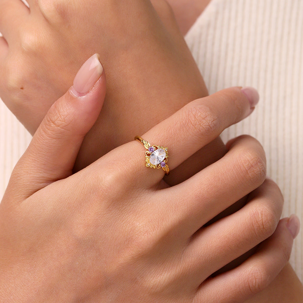 Gnoce Oval-Cut Gold Leaf Pattern Ring_4