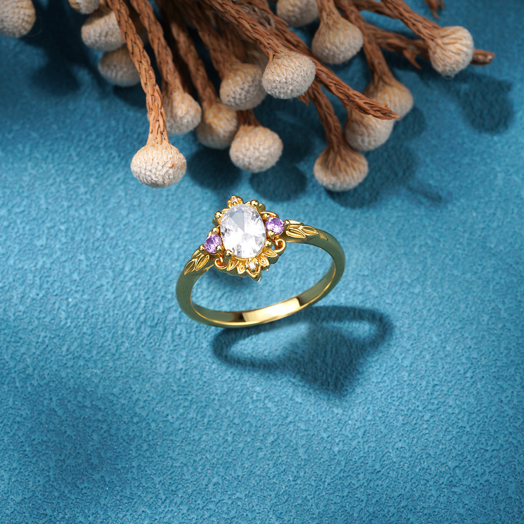 Gnoce Oval-Cut Gold Leaf Pattern Ring_3