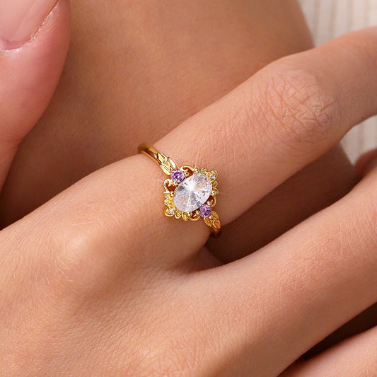 Gnoce Oval-Cut Gold Leaf Pattern Ring_5