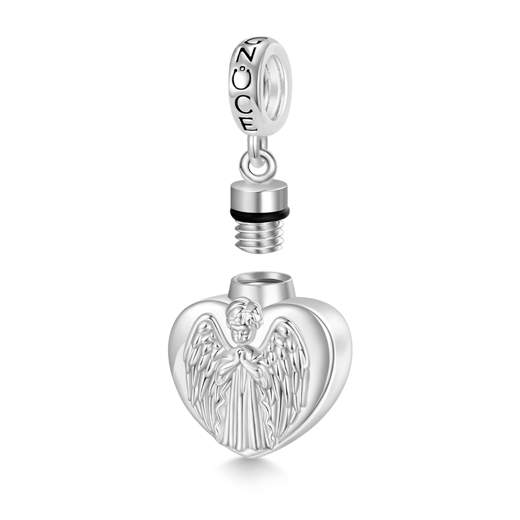 Gnoce Memorial Angel Urn Ashes Heart Charm Platinum-plated Silver Blend_3