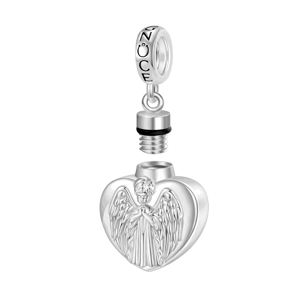 Gnoce Memorial Angel Urn Ashes Heart Charm Platinum-plated Silver Blend_2