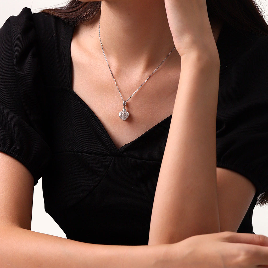 Gnoce Memorial Angel Urn Ashes Heart Charm Platinum-plated Silver Blend_6