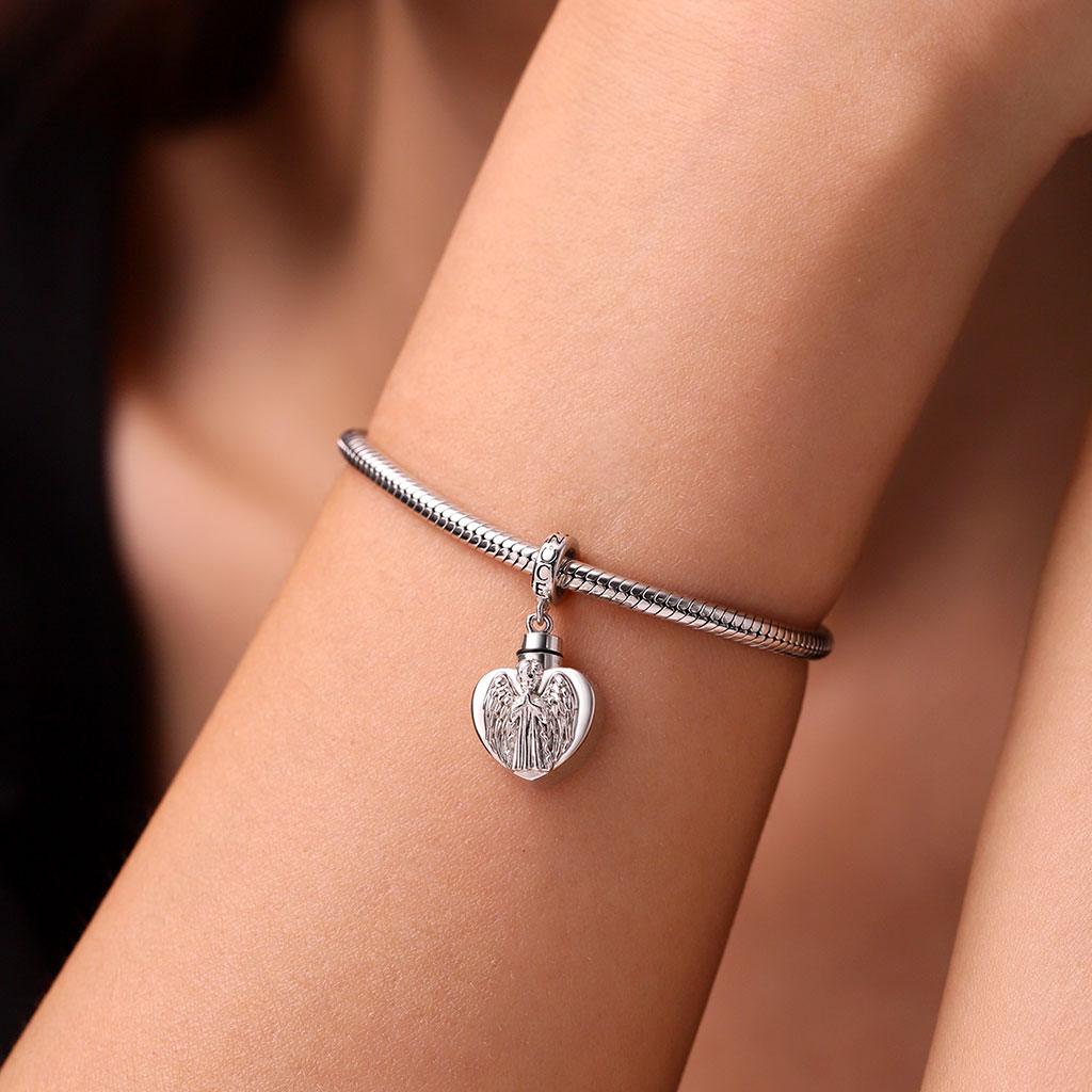 Gnoce Memorial Angel Urn Ashes Heart Charm Platinum-plated Silver Blend_7