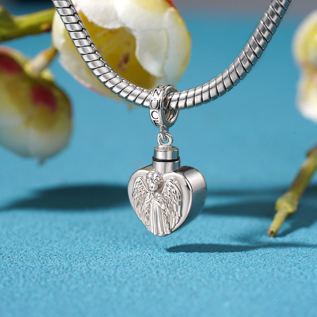 Gnoce Memorial Angel Urn Ashes Heart Charm Platinum-plated Silver Blend_5