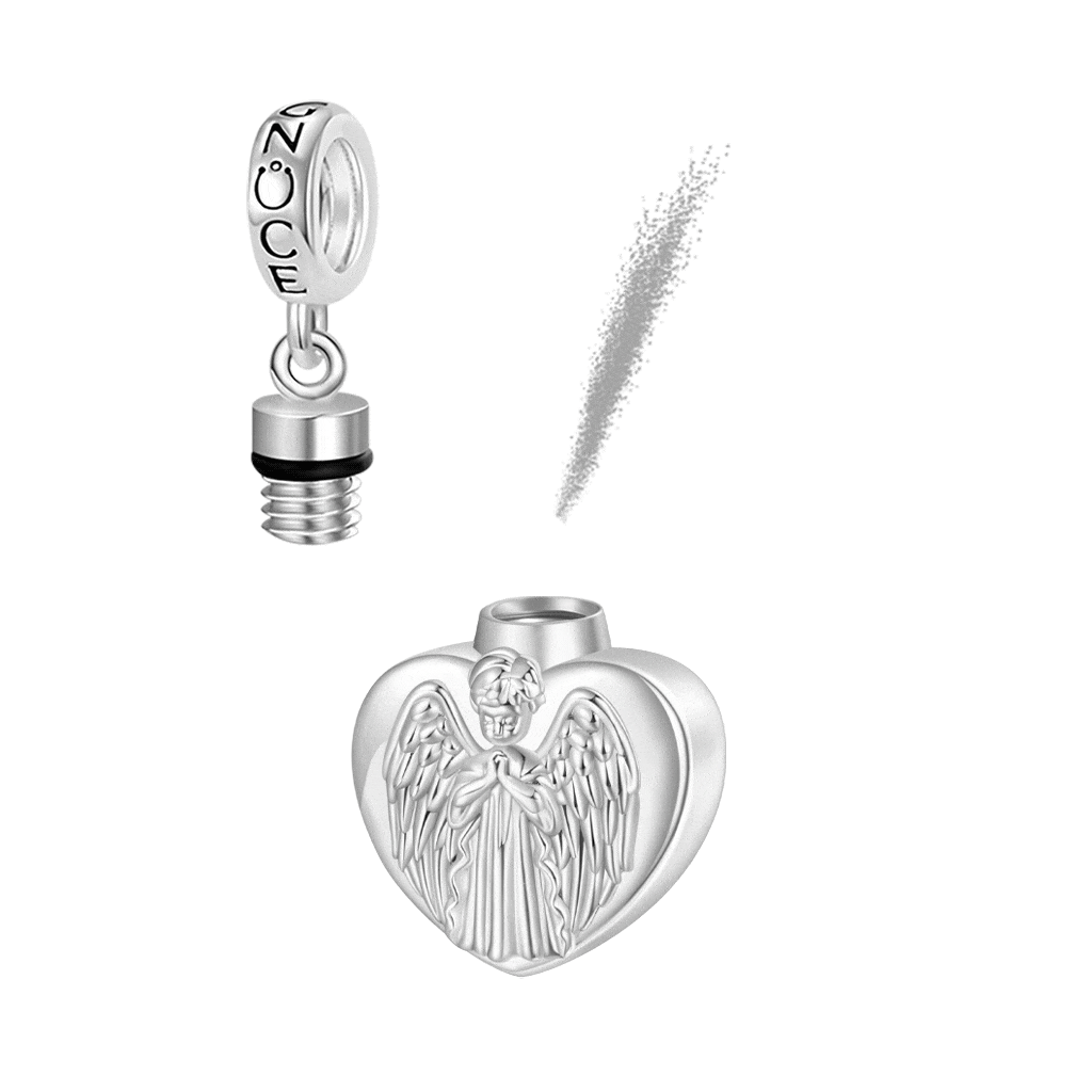 Gnoce Memorial Angel Urn Ashes Heart Charm Platinum-plated Silver Blend_1