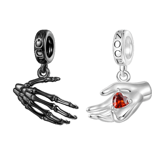 Gnoce Halloween Skull Handshake Combination Double Pendant Dangle Charm_1
