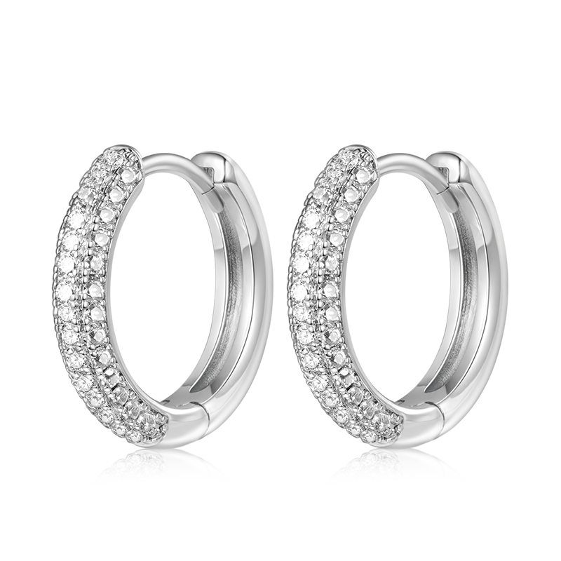 Gnoce Cubic Zirconia Hoop Earrings Platinum-plated Silver Blend_1
