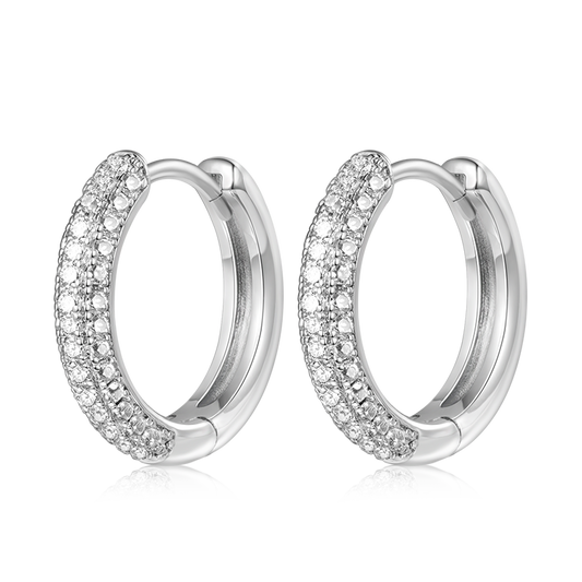Gnoce Cubic Zirconia Hoop Earrings Platinum-plated Silver Blend_1