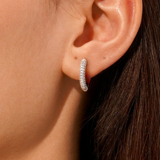 Gnoce Cubic Zirconia Hoop Earrings Platinum-plated Silver Blend_6