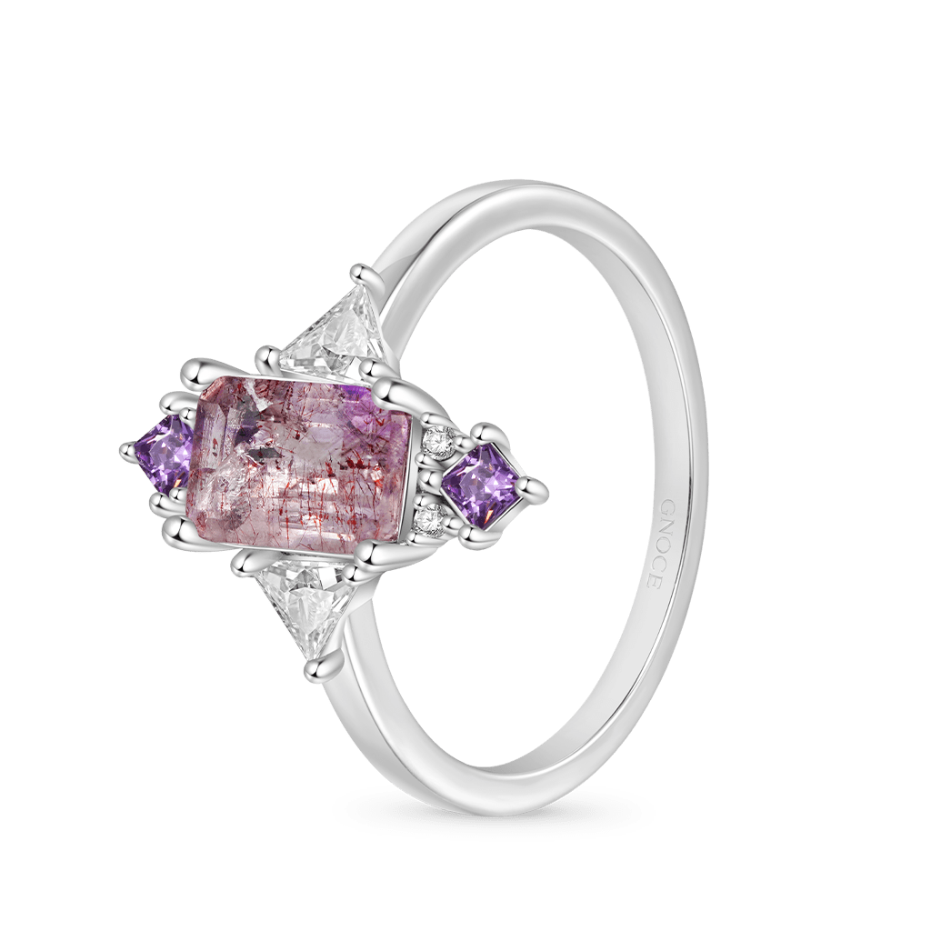 Gnoce Purple Square-cut Ring Platinum-plated Silver Blend_2