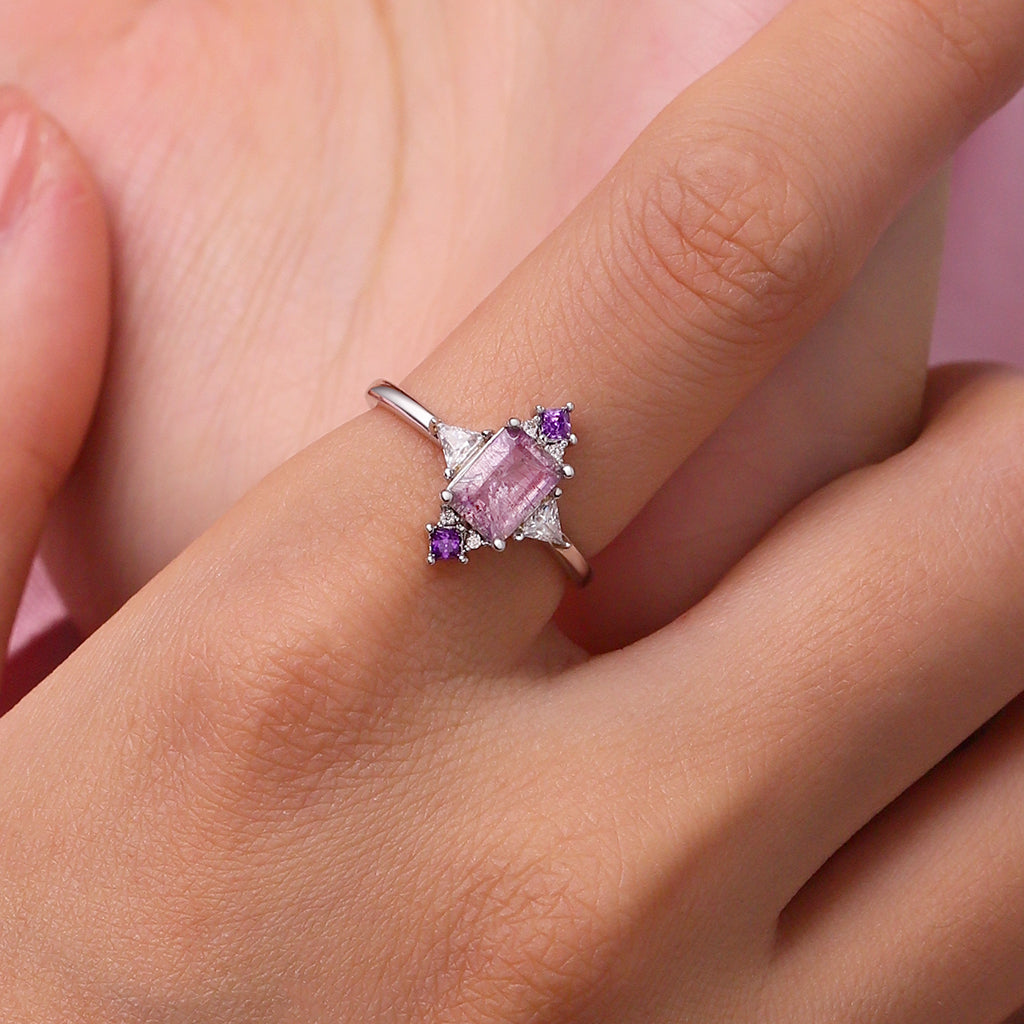 Gnoce Purple Square-cut Ring Platinum-plated Silver Blend_5