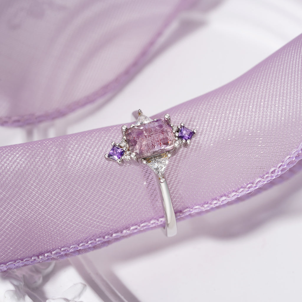 Gnoce Purple Square-cut Ring Platinum-plated Silver Blend_3