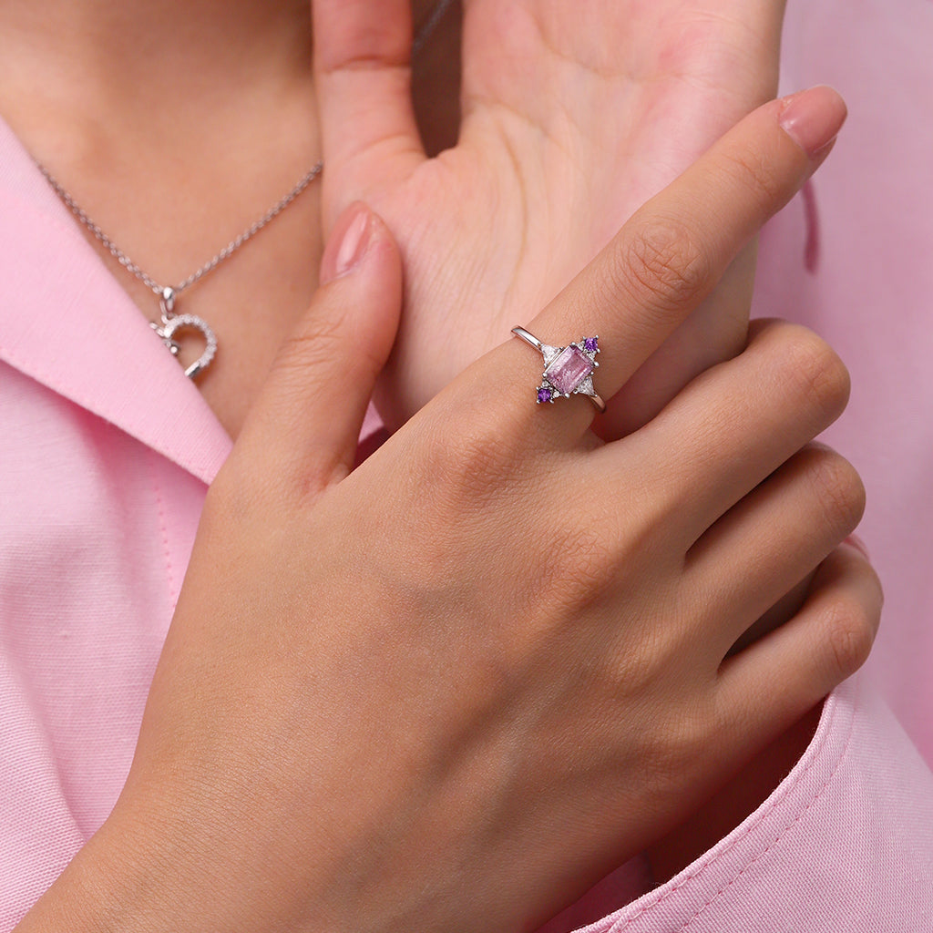 Gnoce Purple Square-cut Ring Platinum-plated Silver Blend_4