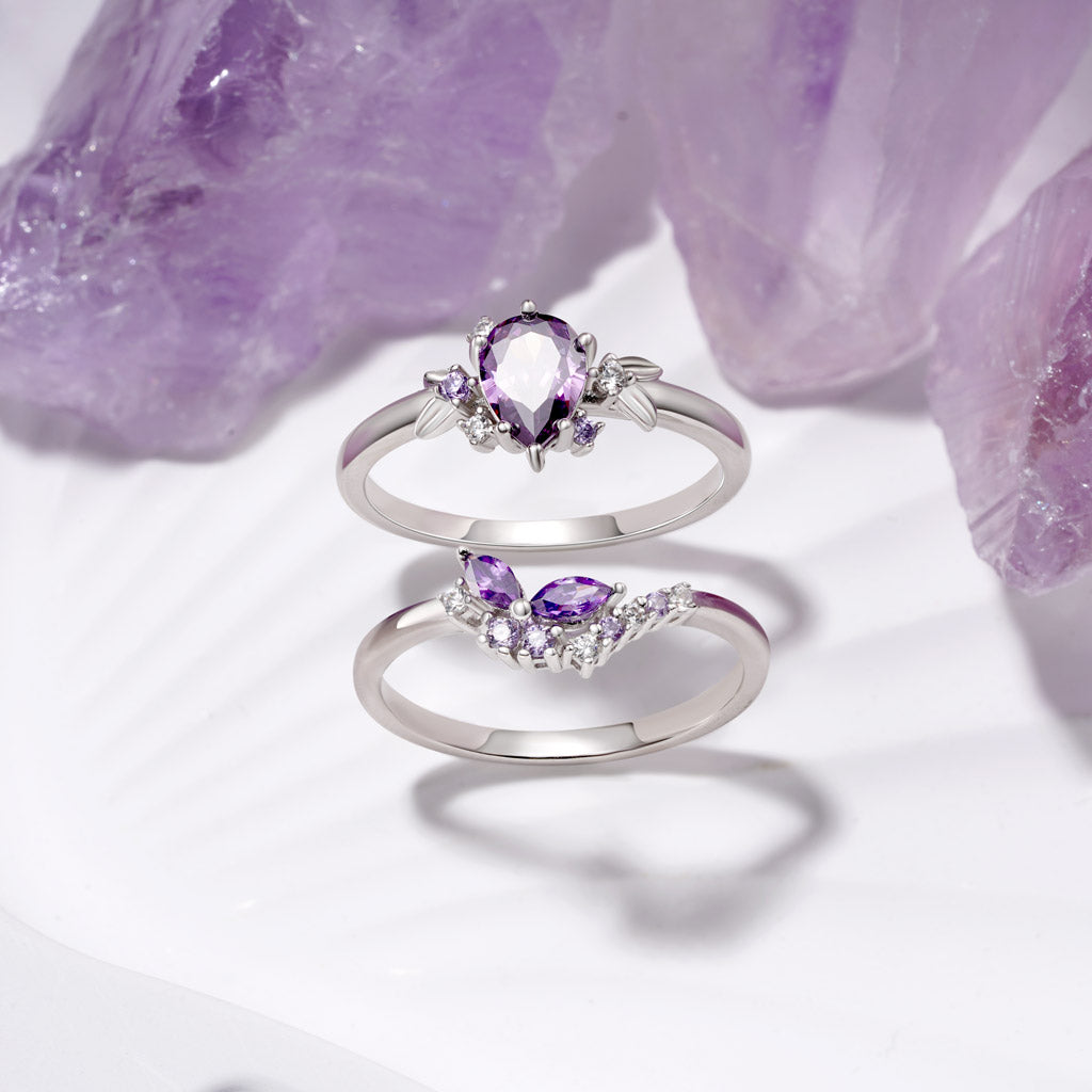 Gnoce Purple Zircon Butterfly Stackable Rings_3