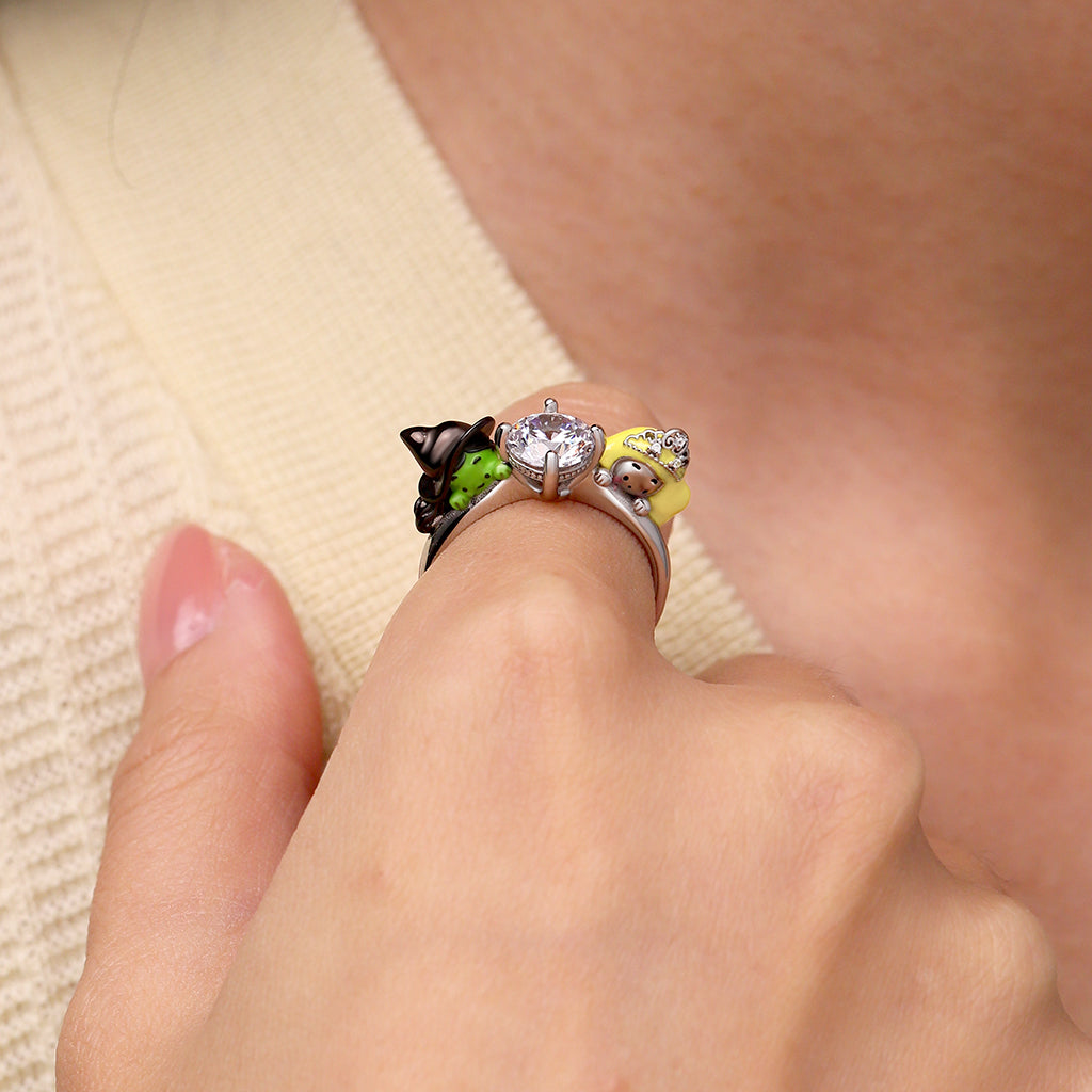 Gnoce Wicked Elphaba & Glinda Witch Hugs White Diamond Ring_4
