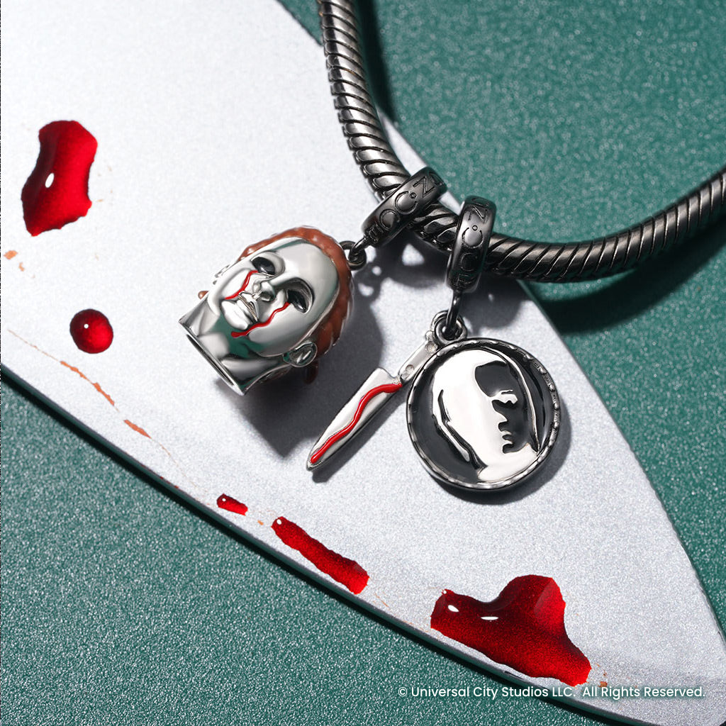 Gnoce Halloween Michael Myers Silhouette Head & Knife Pendant Dangle Charm_3