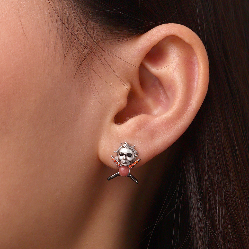 Gnoce Halloween Michael Myers and Knife Gemstone Stud Earrings_6