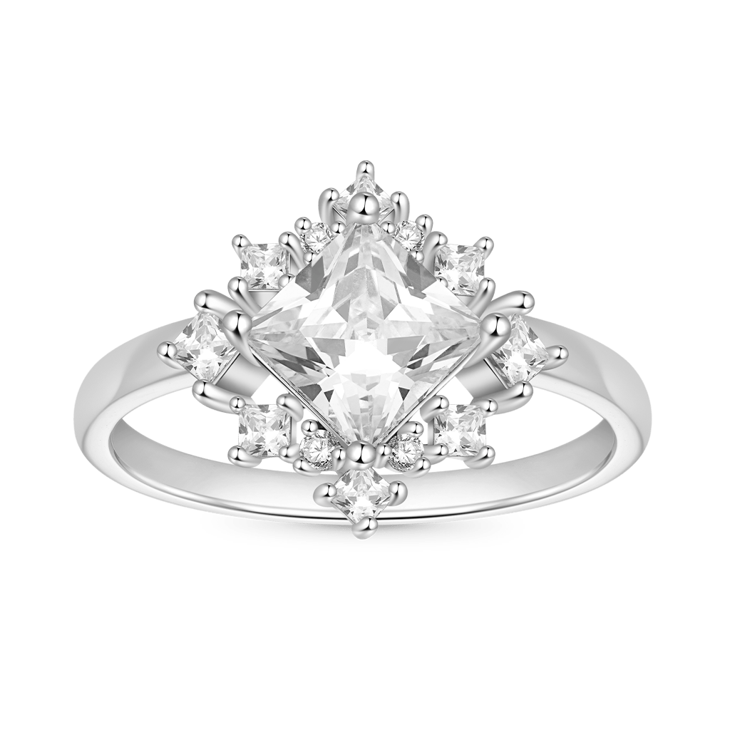 Gnoce Pagoda-Cut White Zirconia Ring Platinum-plated Silver Blend_1