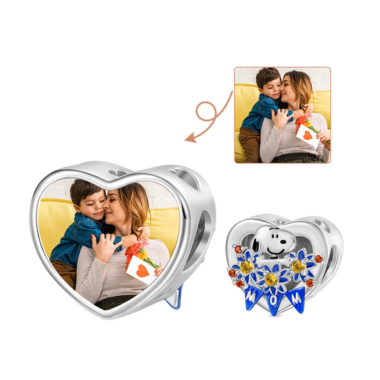 Gnoce Peanuts 'Flowers for Mom' Snoopy Heart Personalized Photo Charm_2