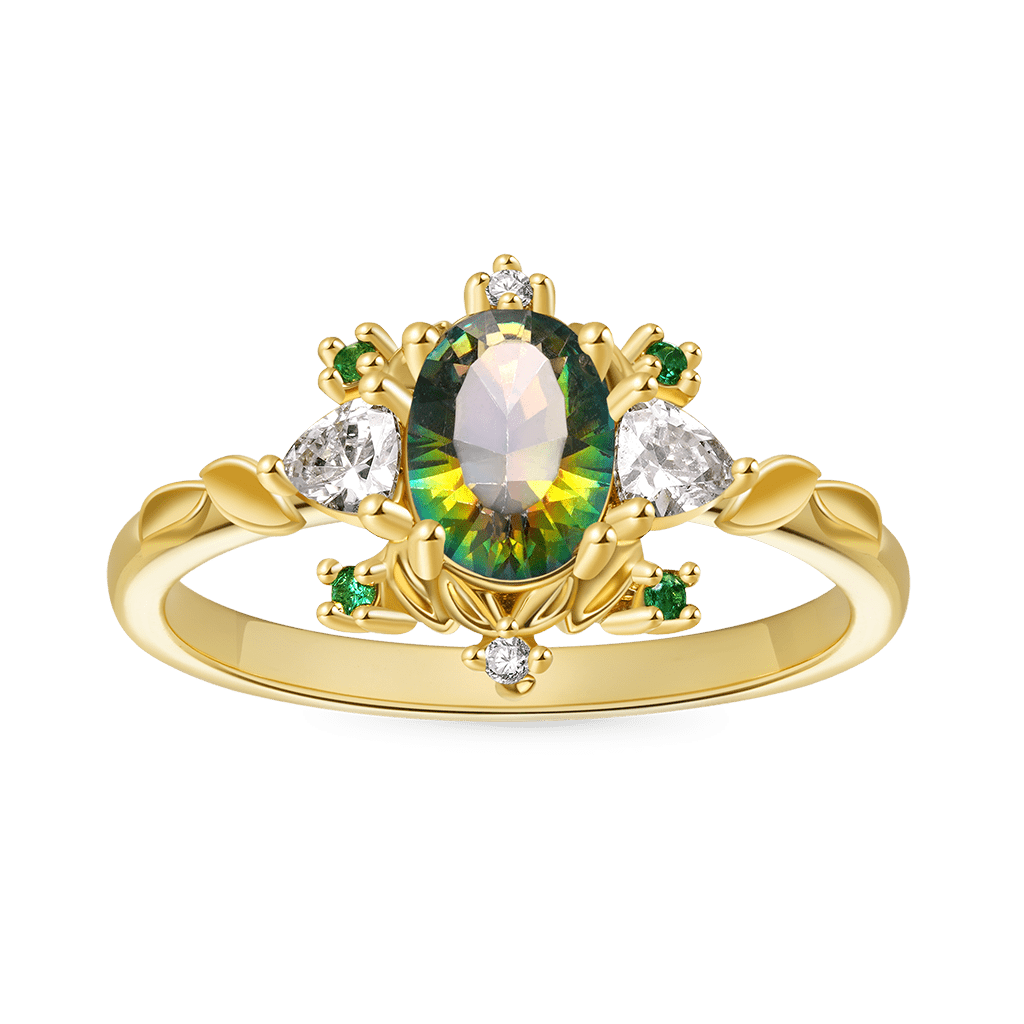 Gnoce Oval-Cut Secret Garden Gold Leaf Teal Ring_1