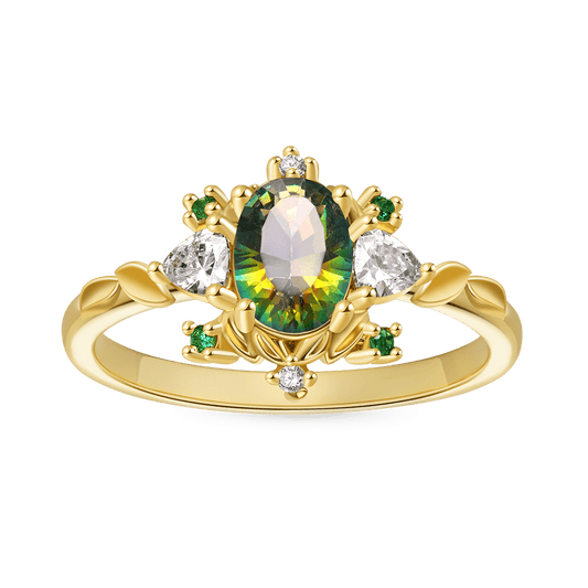Gnoce Oval-Cut Secret Garden Gold Leaf Teal Ring_1