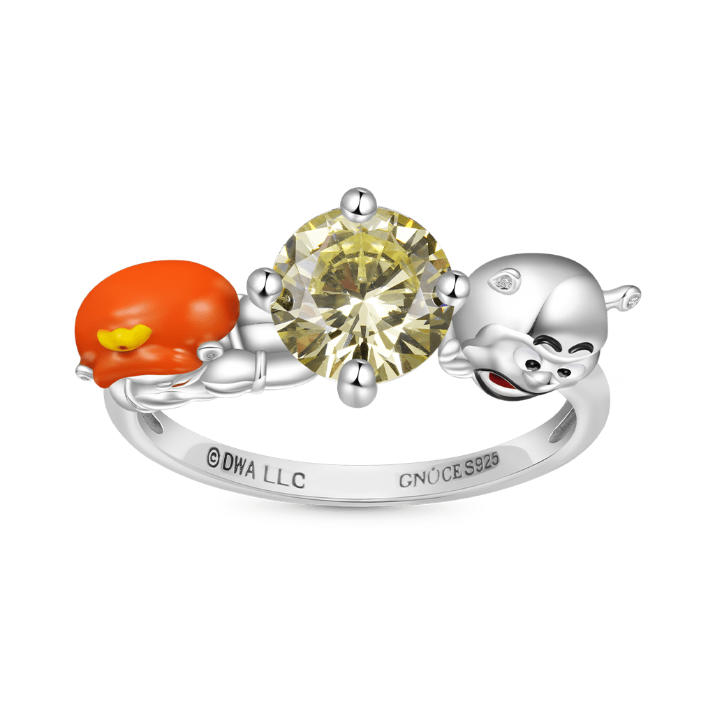 Gnoce Shrek and Fiona Hug Green Diamond Ring_2