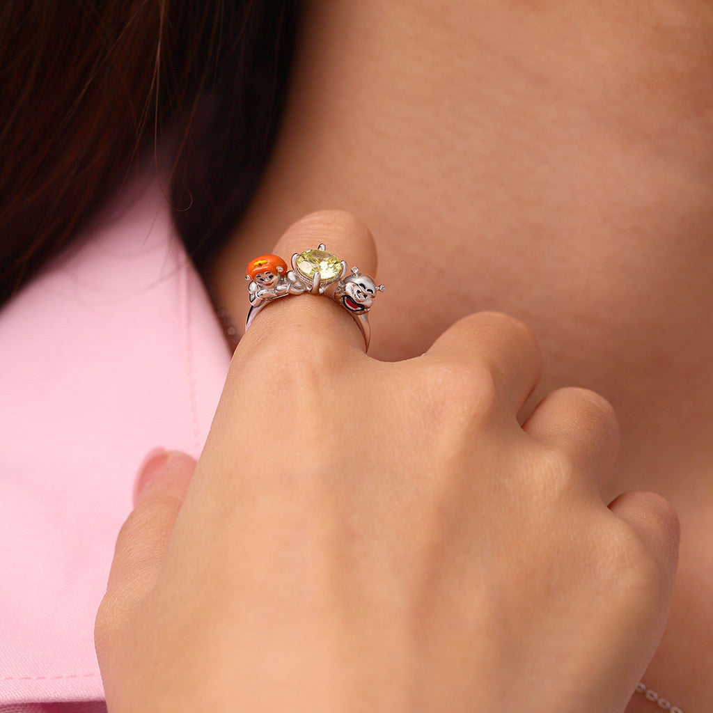 Gnoce Shrek and Fiona Hug Green Diamond Ring_4