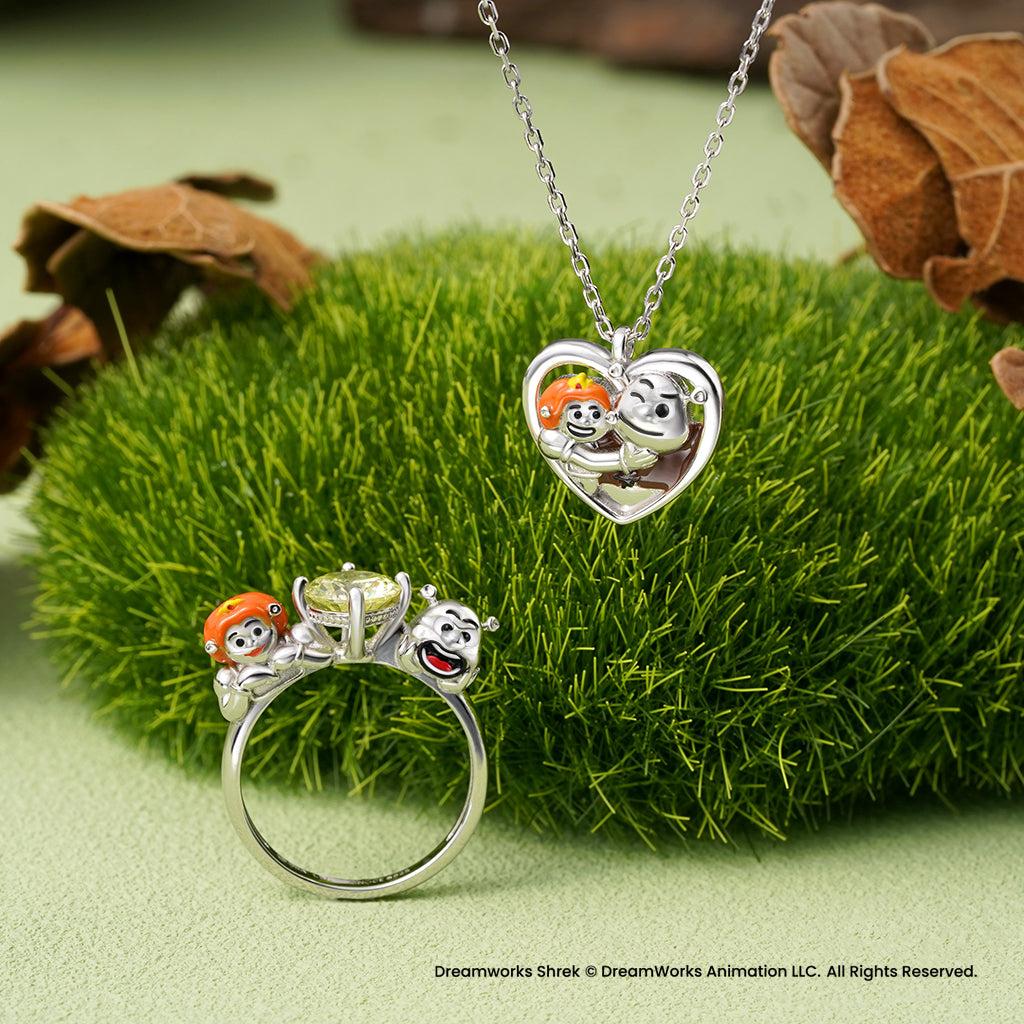 Gnoce Shrek and Fiona Hug Green Diamond Ring_3