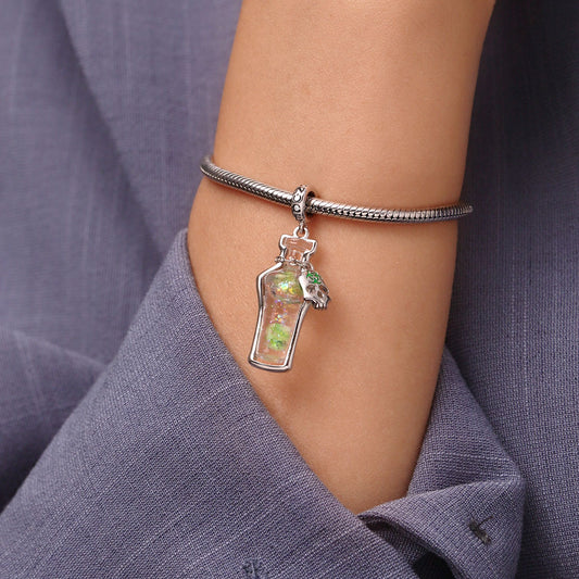 Gnoce Halloween Poison Glow-in-the-Dark Glass Bottle Charm Platinum-plated Silver Blend_7