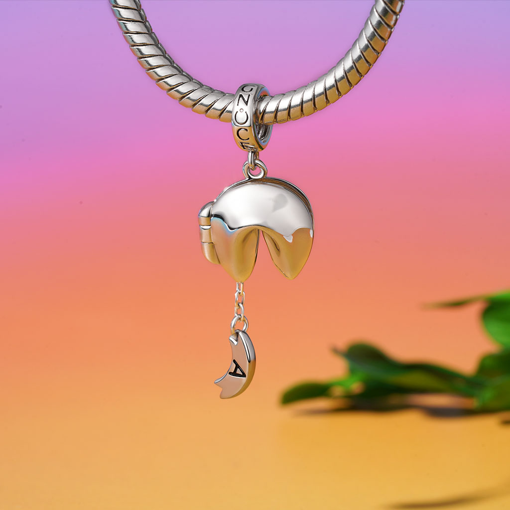 Gnoce Engravable Fortune Cookie Charm Platinum-plated Silver Blend_5