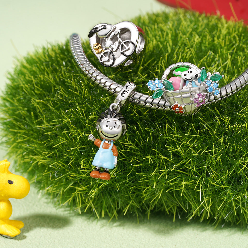 Gnoce Peanuts Woodstock & Snoopy Riding Bike Photo Charm_3