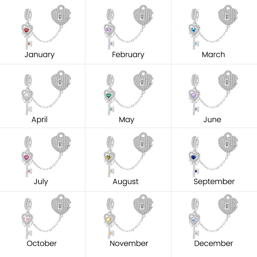 Gnoce Key To My Heart Birthstone Charm Platinum-plated Silver Blend_4