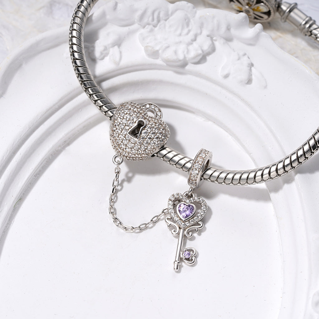 Gnoce Key To My Heart Birthstone Charm Platinum-plated Silver Blend_5