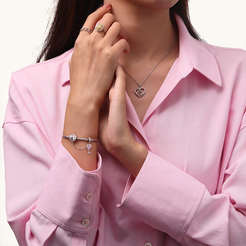 Gnoce Key To My Heart Birthstone Charm Platinum-plated Silver Blend_6