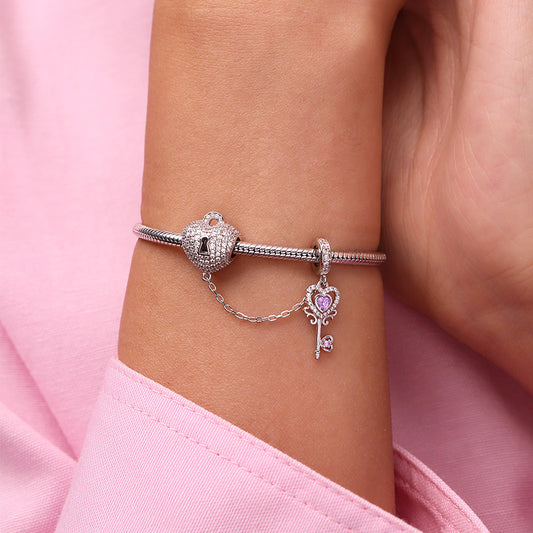 Gnoce Key To My Heart Birthstone Charm Platinum-plated Silver Blend_7