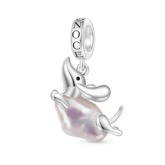 Gnoce Irregular Pearl Dachshund Dog Pendant Dangle Charm_1
