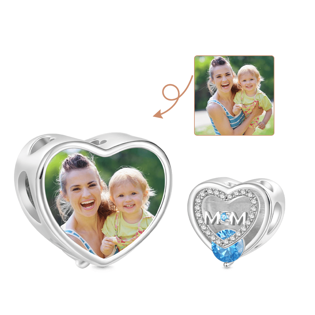 Gnoce Mother's Day Heart Birthstone Personalized Photo Charm_2