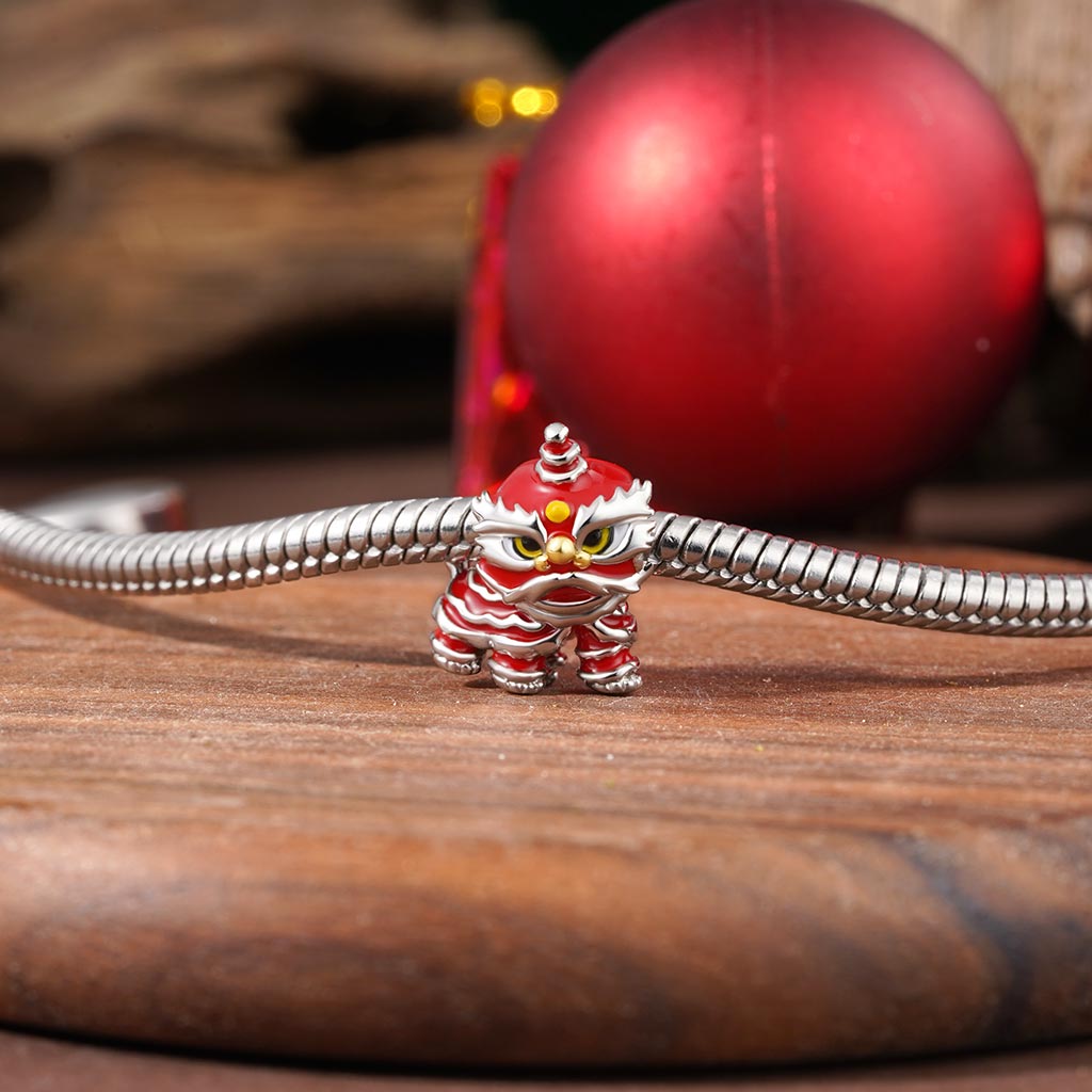 Gnoce Happy New Year Lion Dance Charm Platinum-plated Silver Blend_3