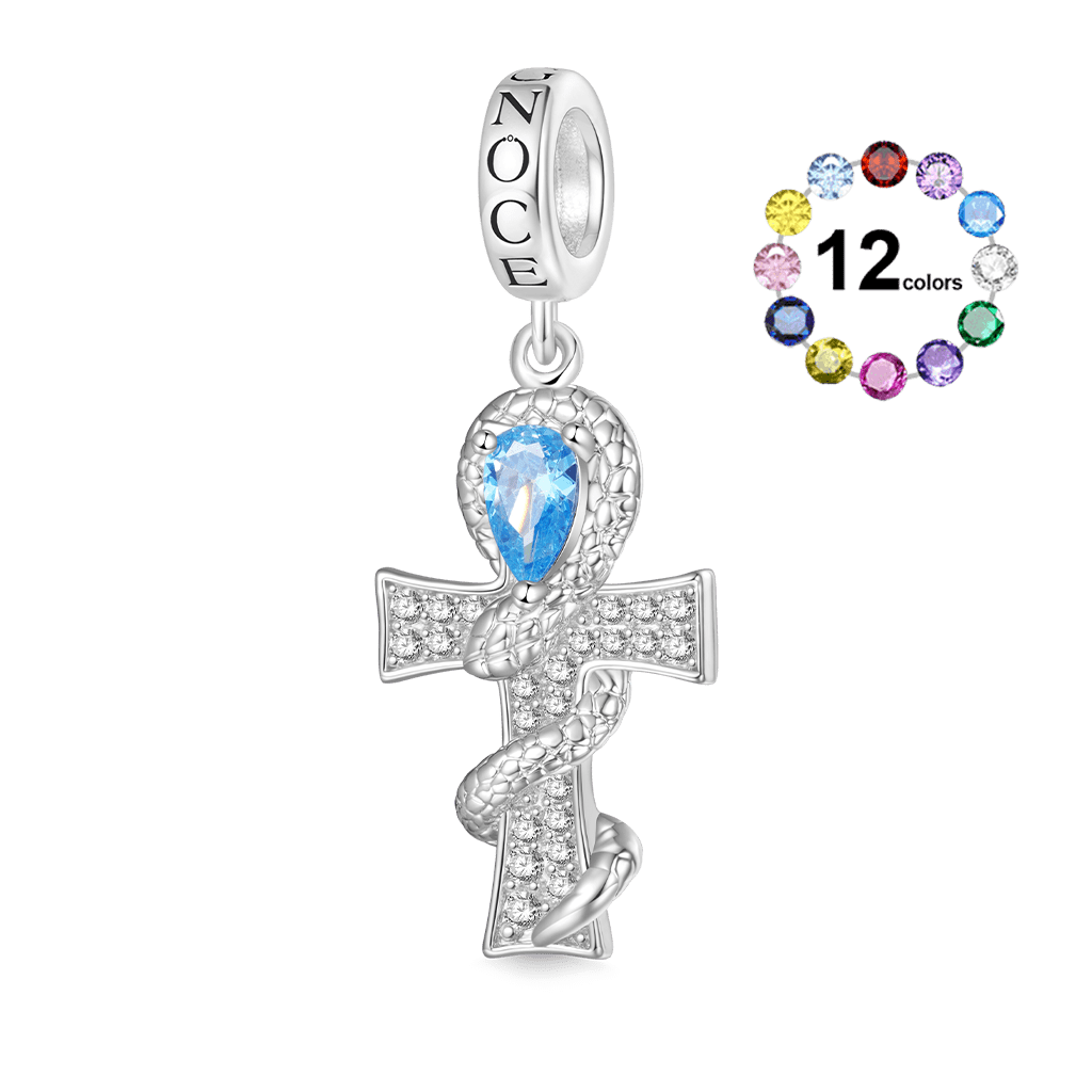 Gnoce Twisted Silver Snake Cross Birthstone Pendant Dangle Charm_1