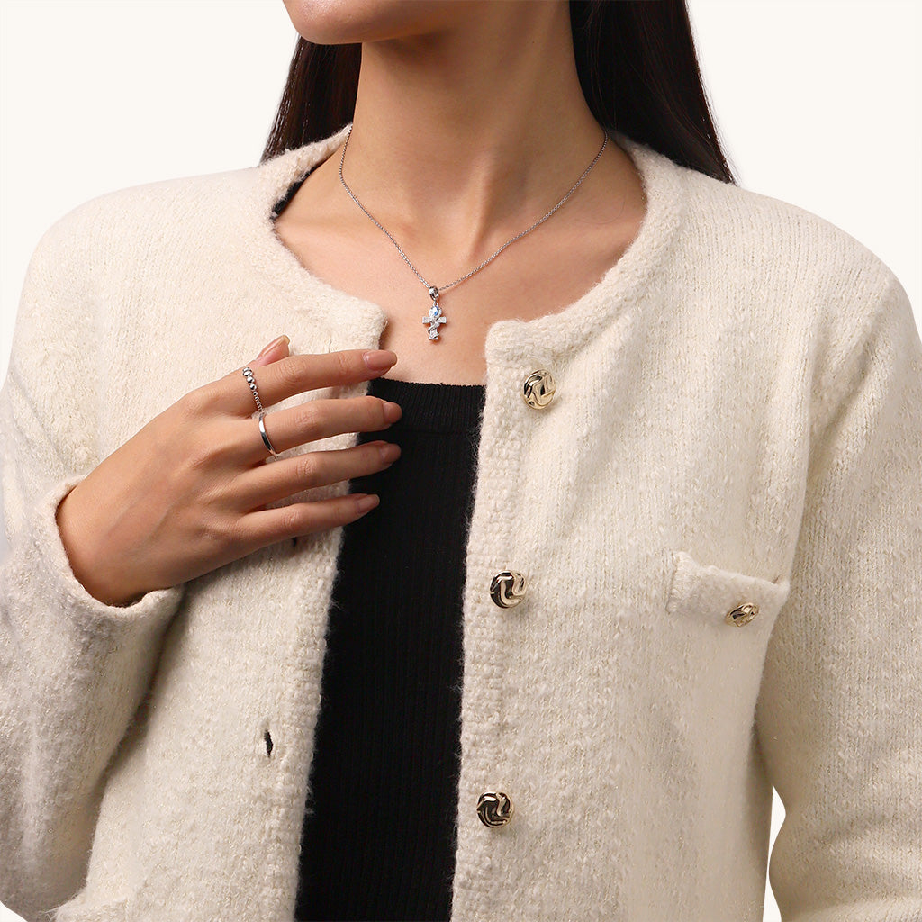 Gnoce Twisted Silver Snake Cross Birthstone Pendant Dangle Charm_6