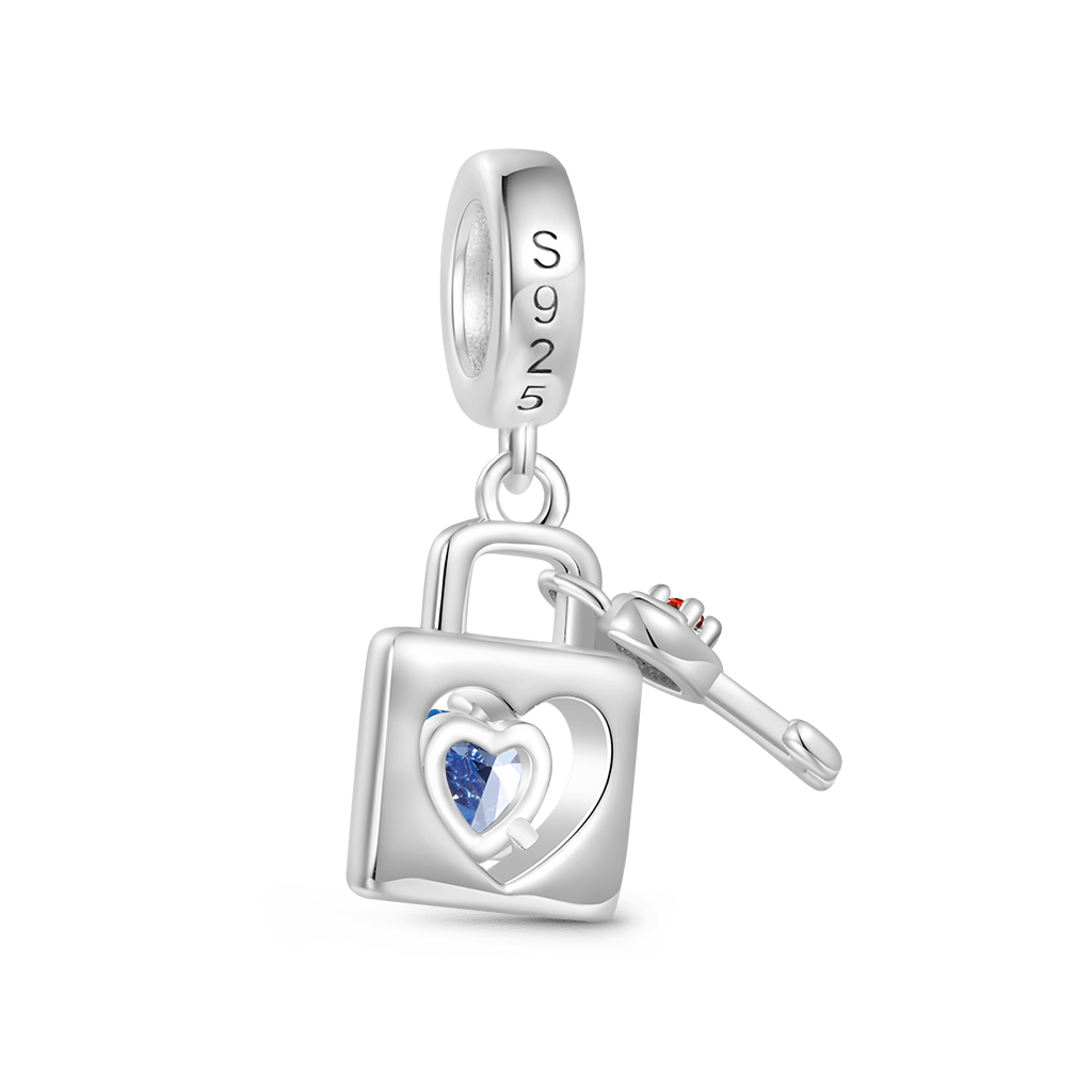 Gnoce Birthstone Love Lock & Key Charm Platinum-plated Silver Blend_3