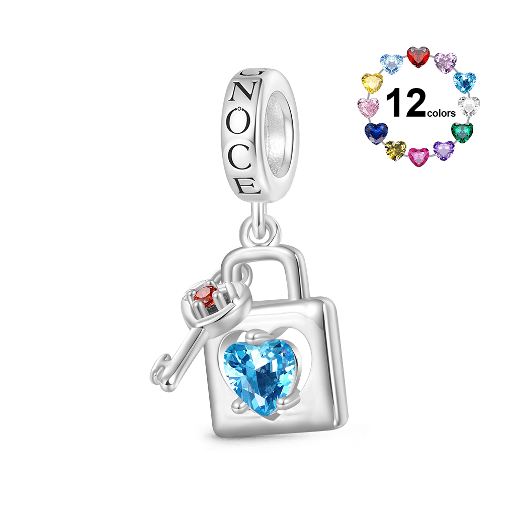 Gnoce Birthstone Love Lock & Key Charm Platinum-plated Silver Blend_1