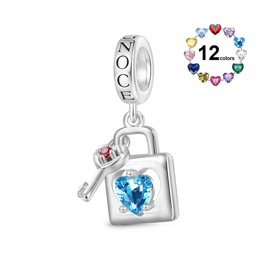 Gnoce Birthstone Love Lock & Key Charm Platinum-plated Silver Blend_1