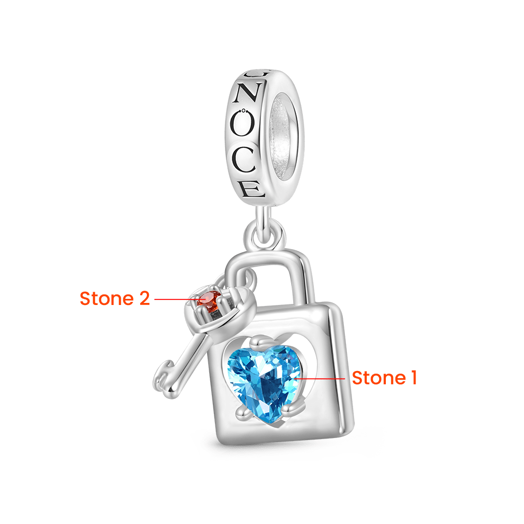 Gnoce Birthstone Love Lock & Key Charm Platinum-plated Silver Blend_2