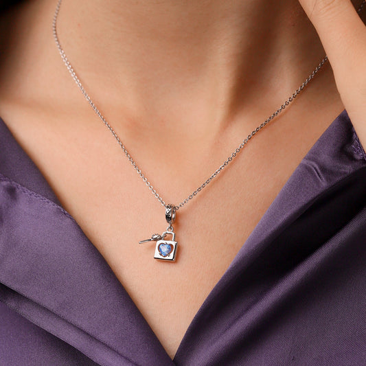 Gnoce Birthstone Love Lock & Key Charm Platinum-plated Silver Blend_6