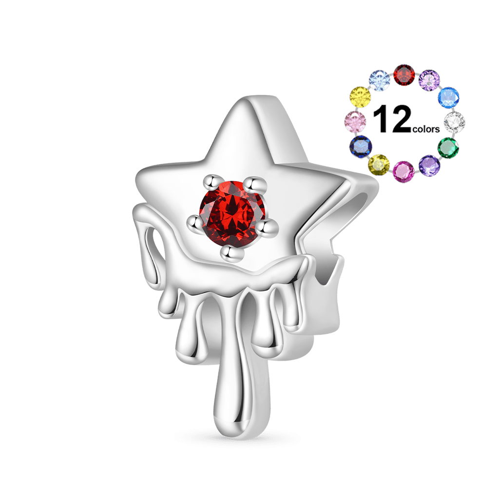 Gnoce Melted Five-pointed Star Engravable Birthstone Charm Platinum-plated Silver Blend_1